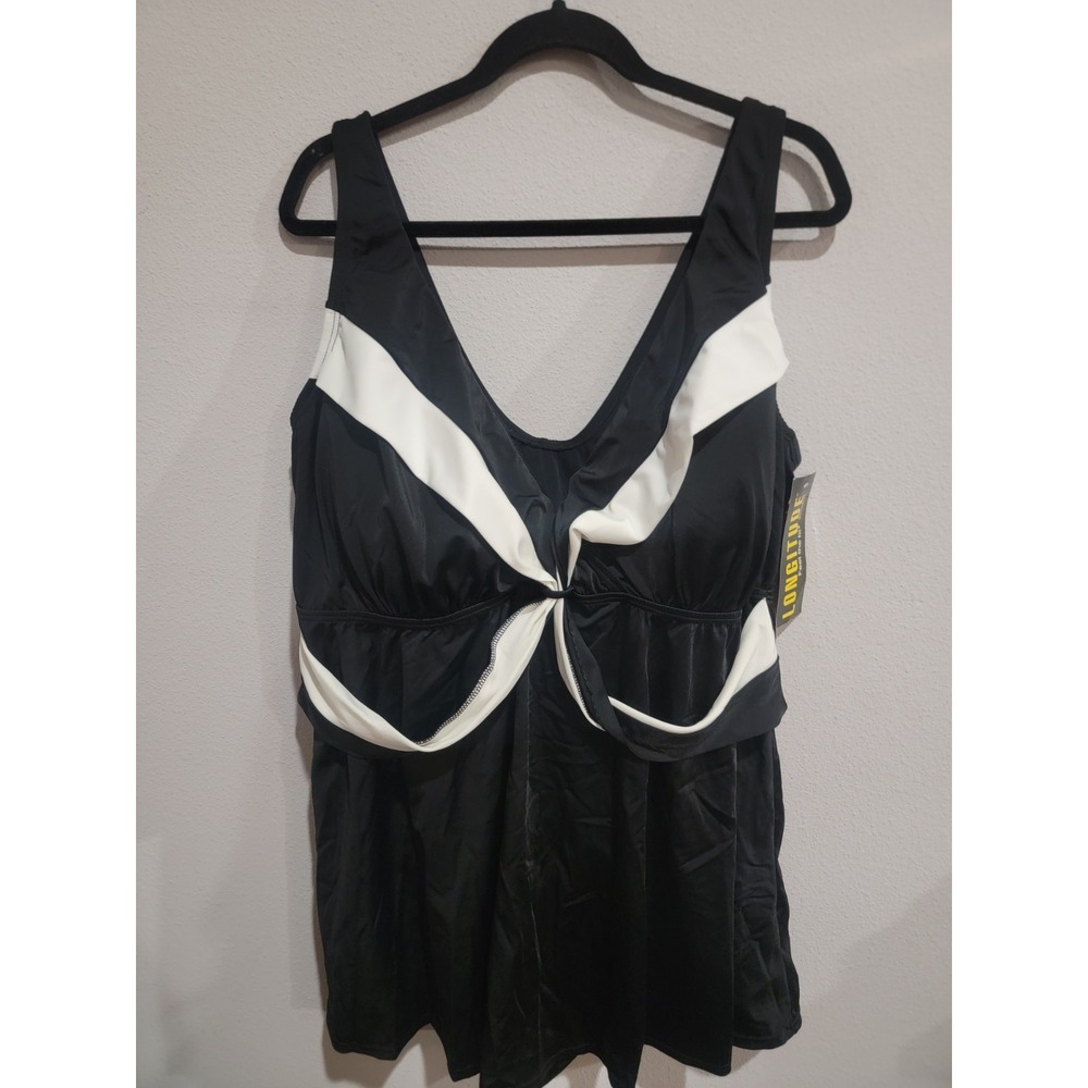 Longitude Womens Black White Swimdress 30W One Piece Swimsuit‎ Full Coverage NWT